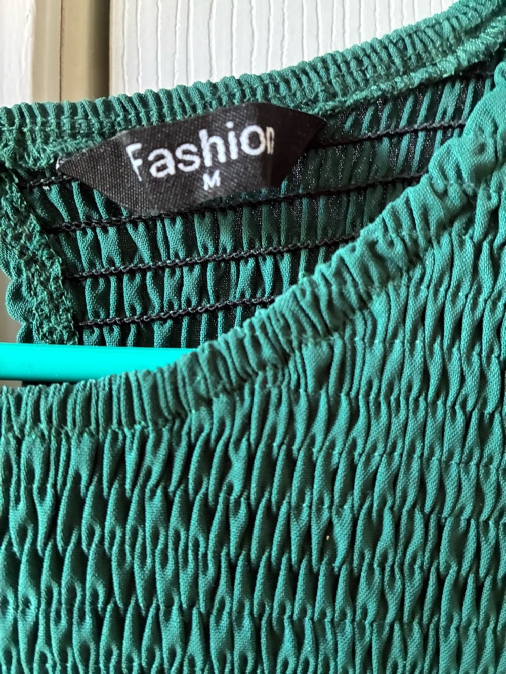 Smocked Bodice Long Sleeve Teal Tiered Midi Dress - Picture 3 of 3